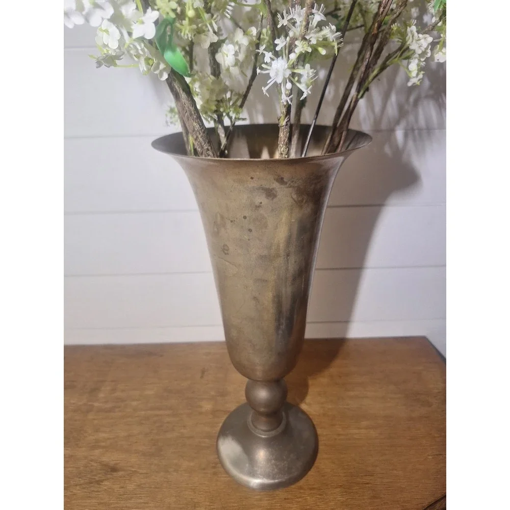 Vintage pottery barn large Silver plate trumpet vase